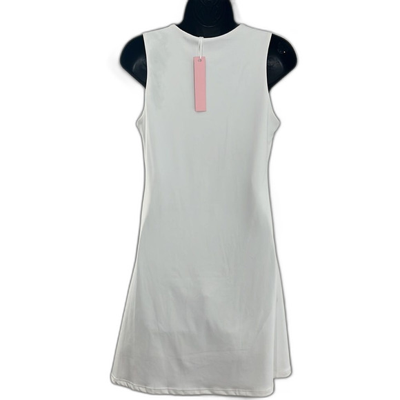 Qinsen Square Neck Bodice Tank Flare Dress White Size 10 NWT - Picture 5 of 11